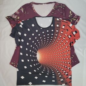 Bundle! Plus Size Shirts Short Sleeves, Abstract & Floral 2XL